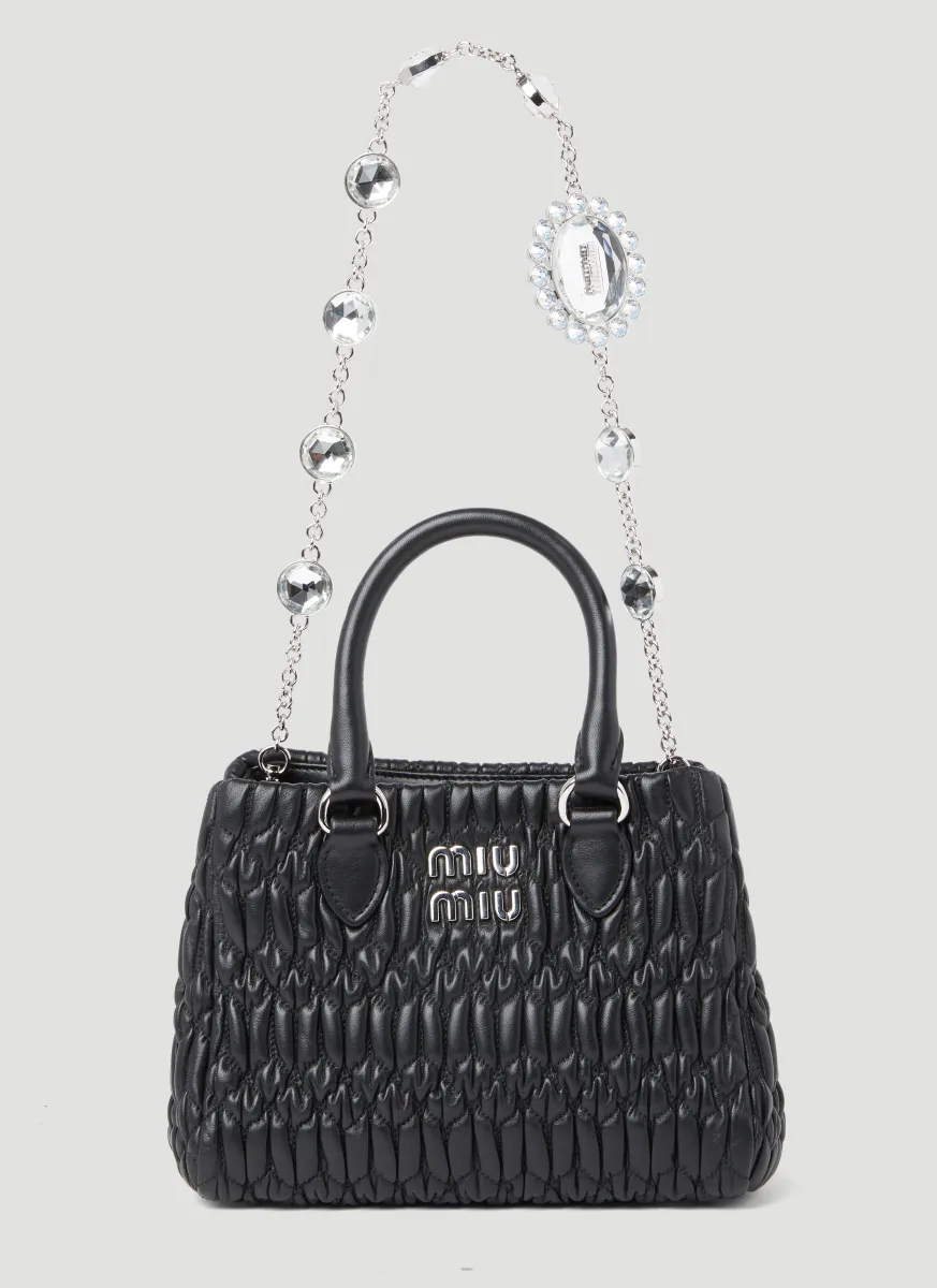 Miu Crystal Leather Handbag