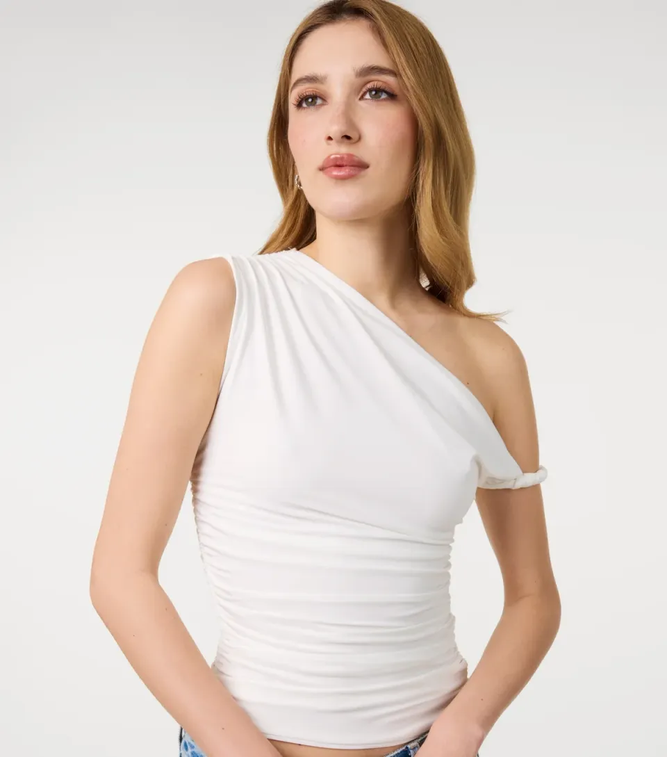 Women's Off White Asymmetric Twisted Strap Top