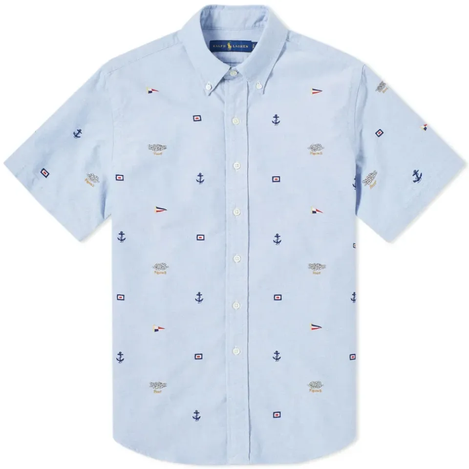 Short Sleeve Button Down Sailor Jacquard Shirt