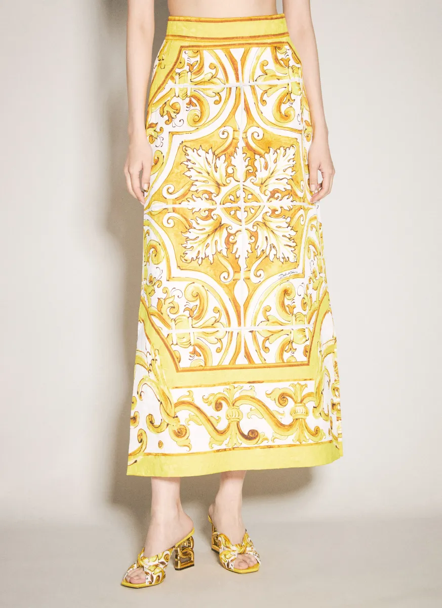 Majolica-Print Brocade Skirt
