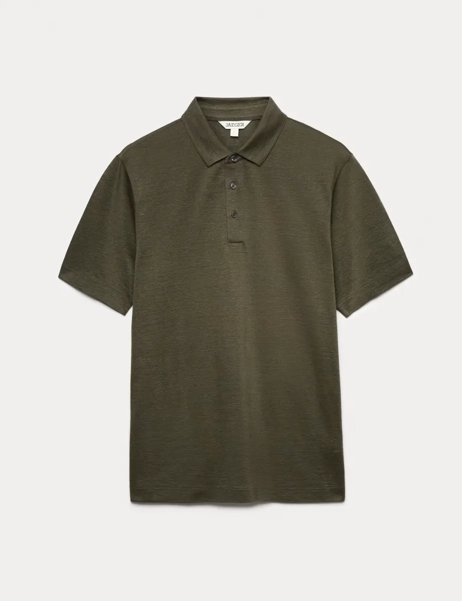 Pure Linen Polo Shirt Dark Khaki
