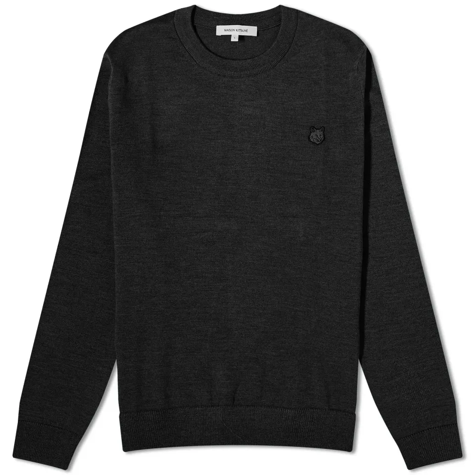 Tonal Fox Head Patch Crew Knit