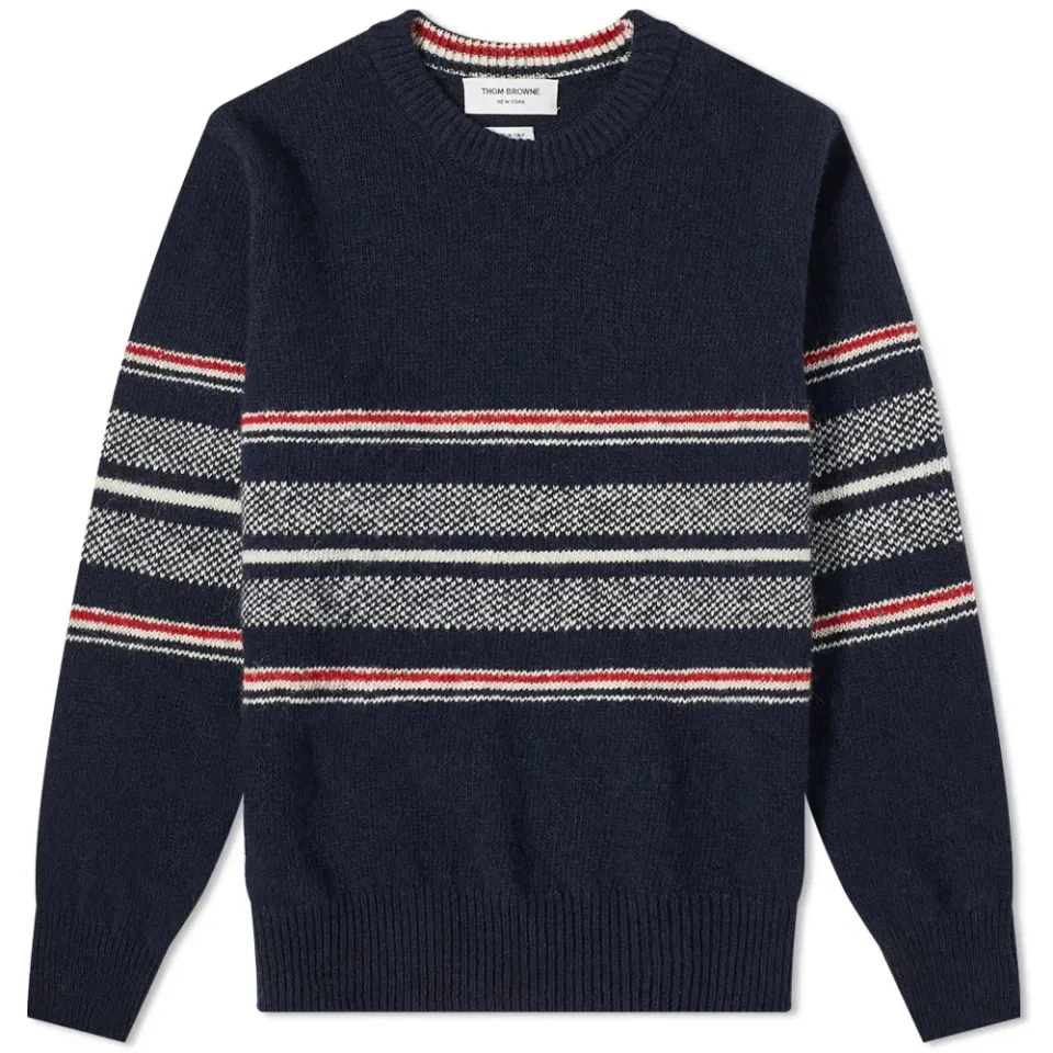Birdseye Jacquard Stripe Crew Knit