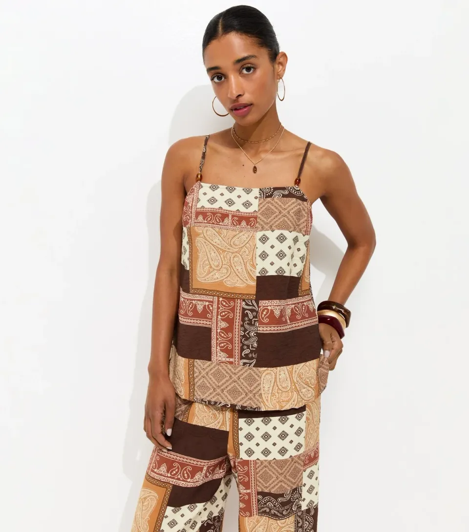 Women's Orange Paisley Patchwork Cami Top