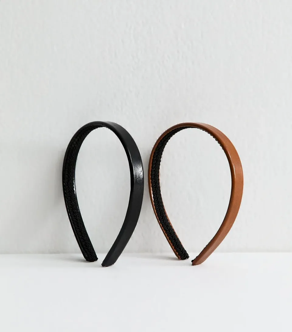 Pack Of 2 Brown Shiny Faux Leather Alicebands