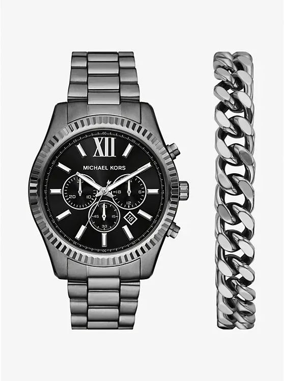 Oversized Lexington Gunmetal Watch and Bracelet Gift Set
