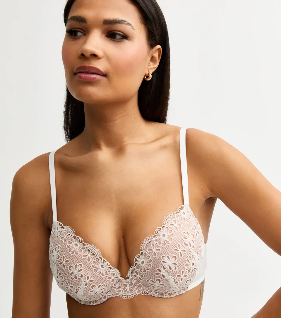 Women's Cream Crochet Lace T-Shirt Bra