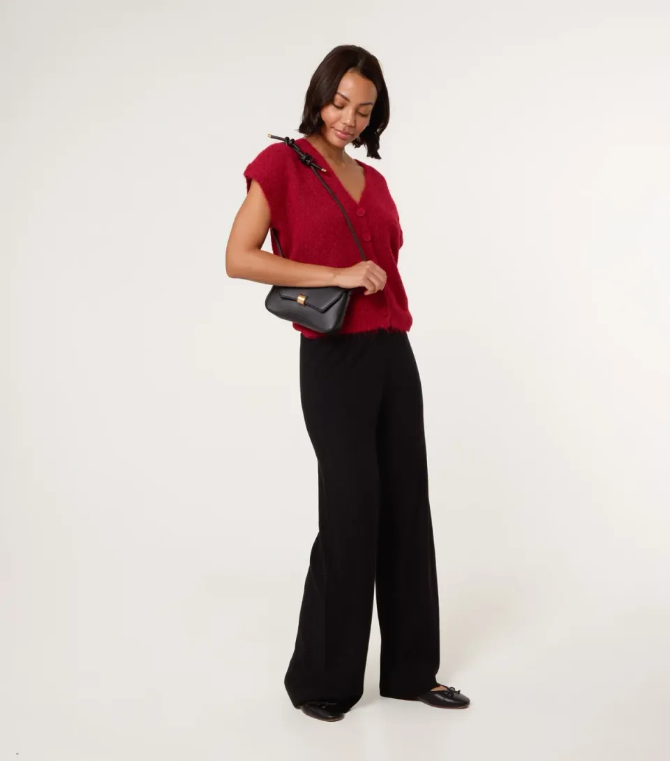 Women's Black Knit Wide Leg Trousers