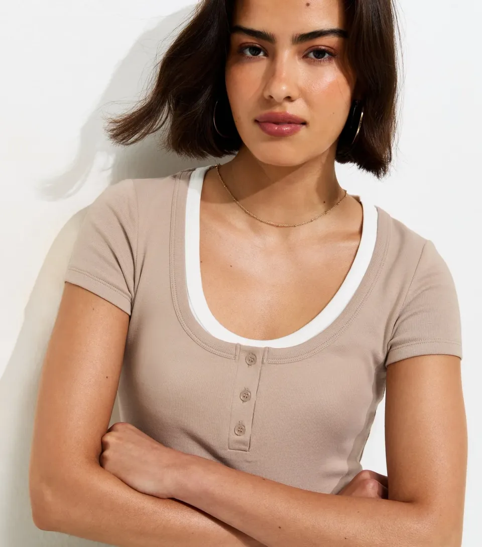 Women's Mink 2 in 1 Cotton Rich Short Sleeve Henley Top
