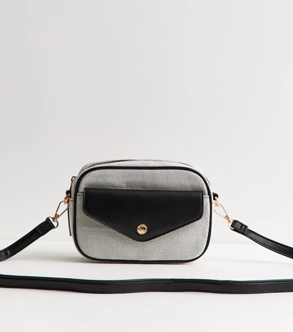Black Canvas Front Pocket Crossbody Bag