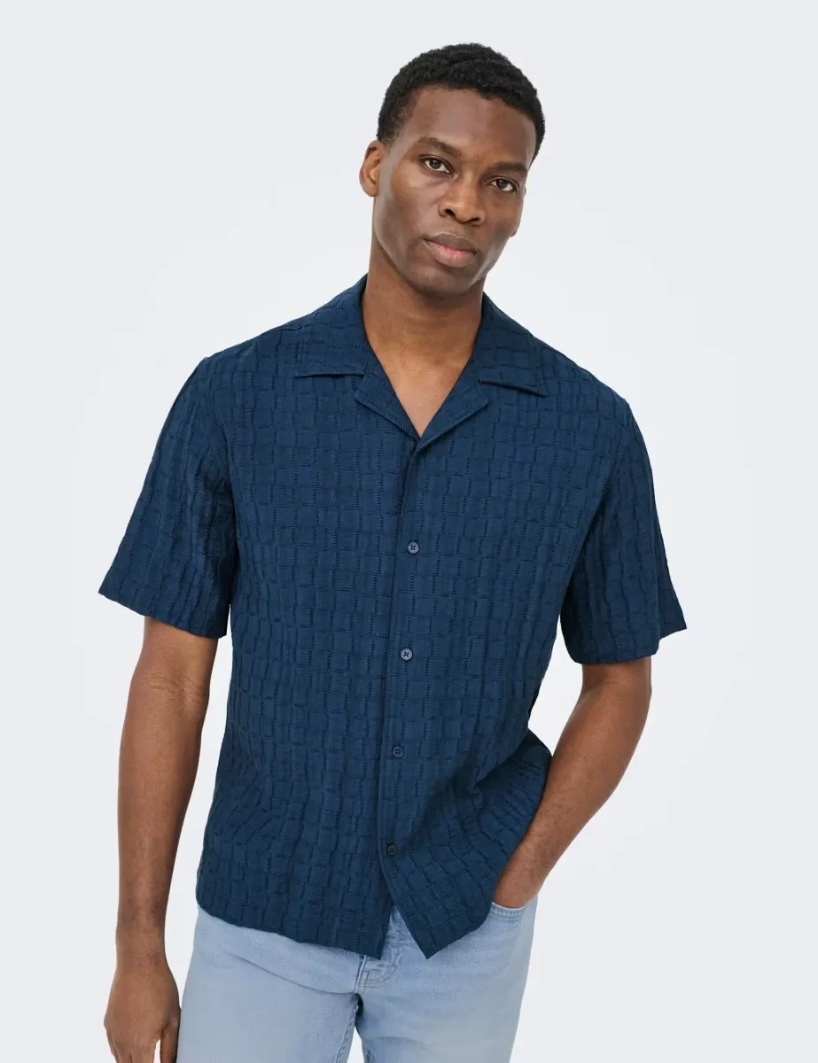 Regular Fit Cuban Collar Short Sleeve Shirt Dark Navy