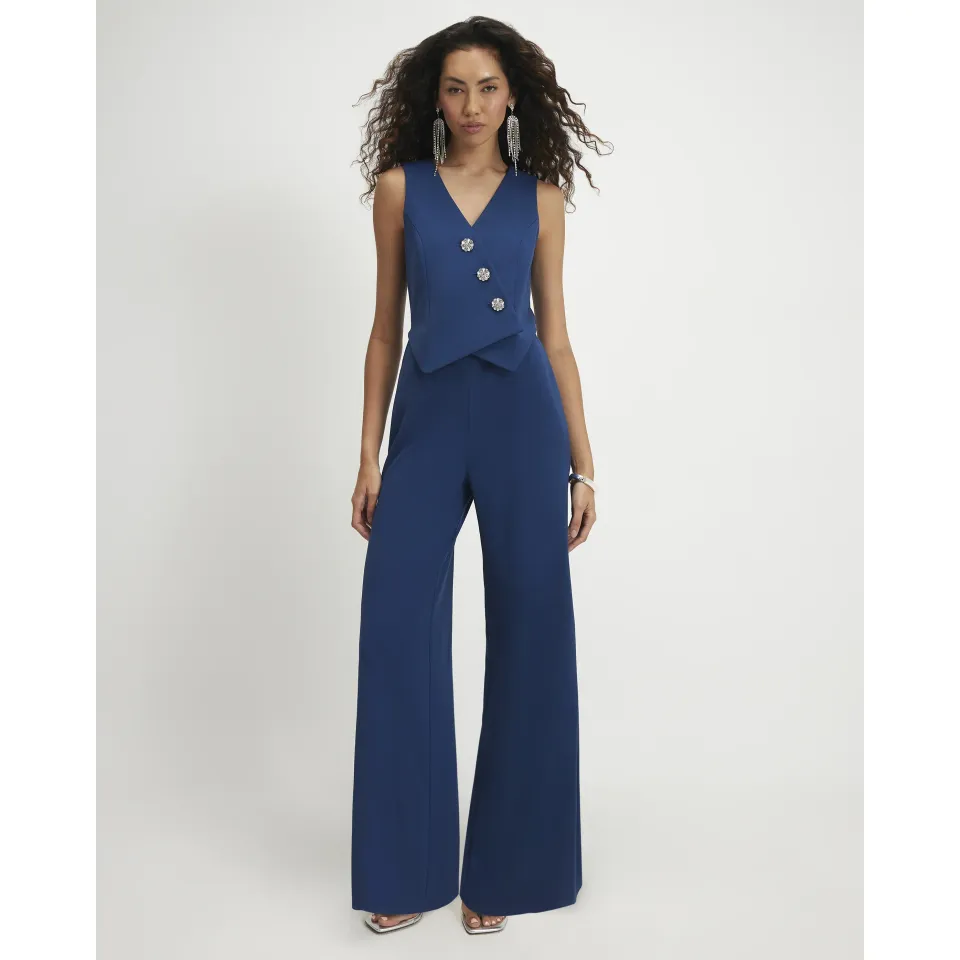 Embellished Button Waistcoat Jumpsuit