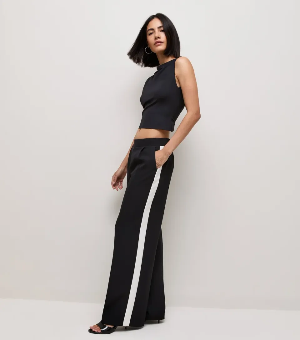 Women's Black Side Stripe Wide Leg Trousers