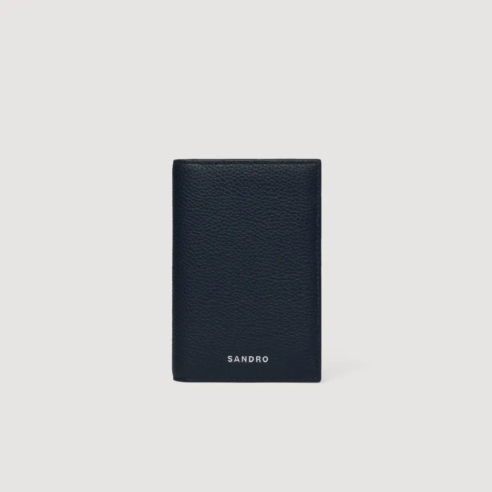 Grained leather folding card holder