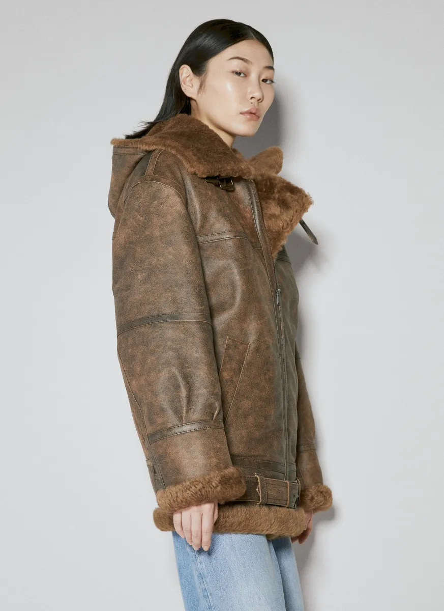 Hooded Leather Aviator Jacket