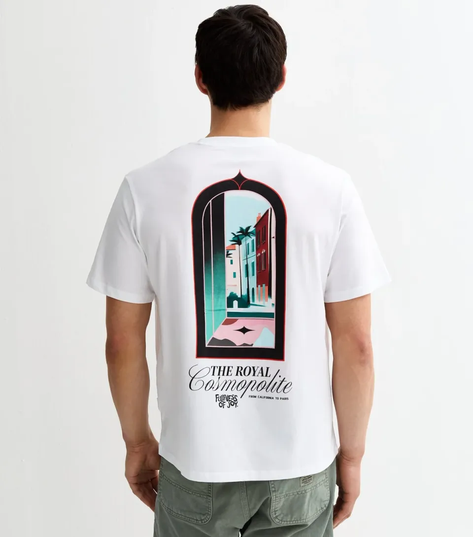 Men's White Slogan Print Crew Neck T-Shirt