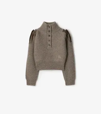 Wool Half-button Sweater in Beige melange