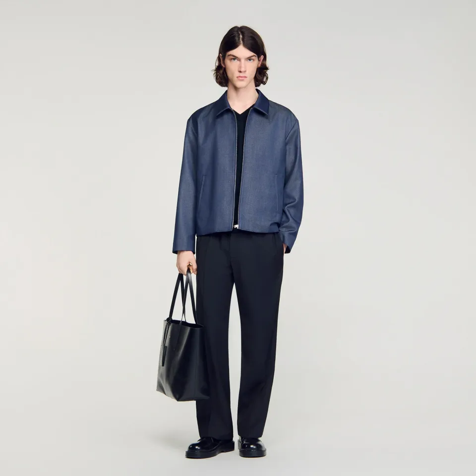 Denim effect zip-up jacket