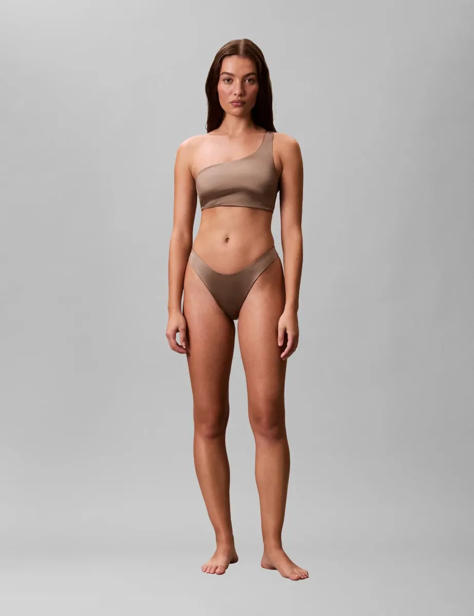 Shine One Shoulder Bikini Top Medium Brown