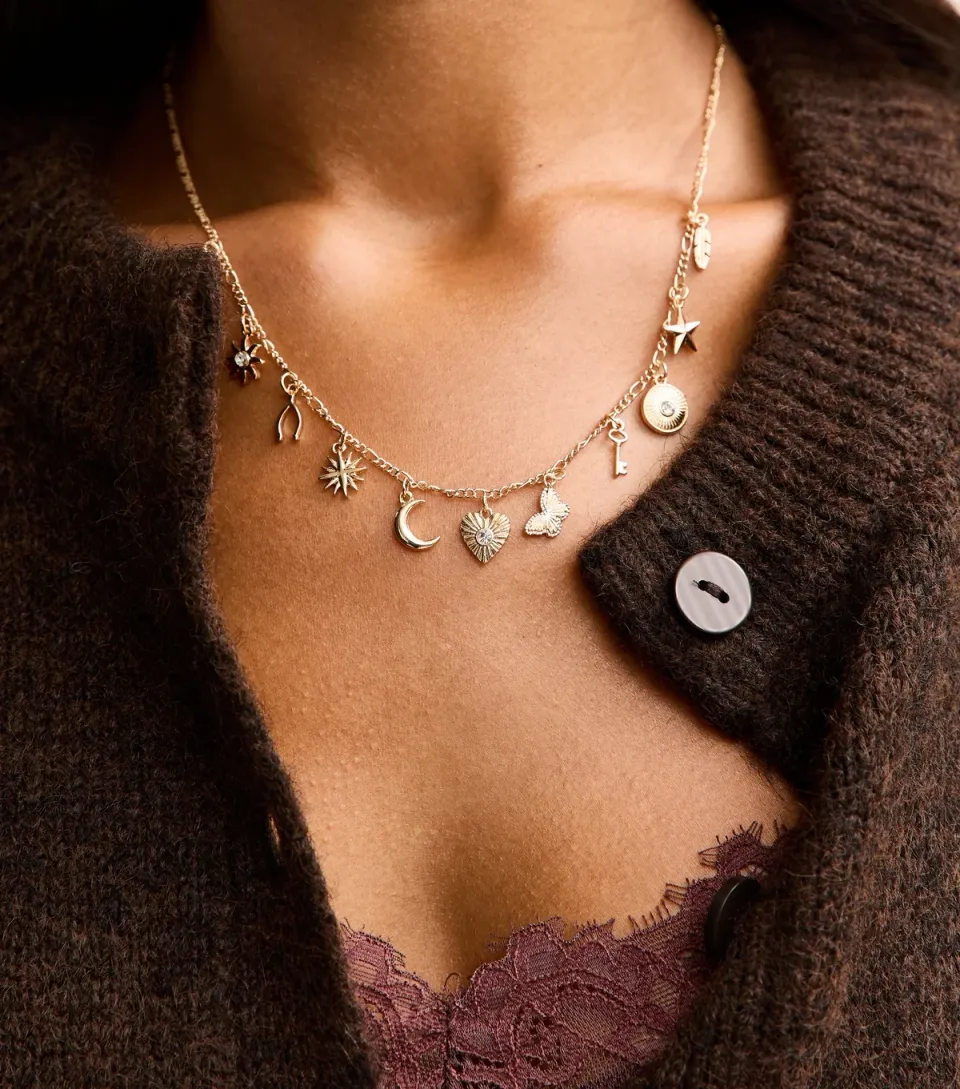 Gold Tone Mini Charm Necklace