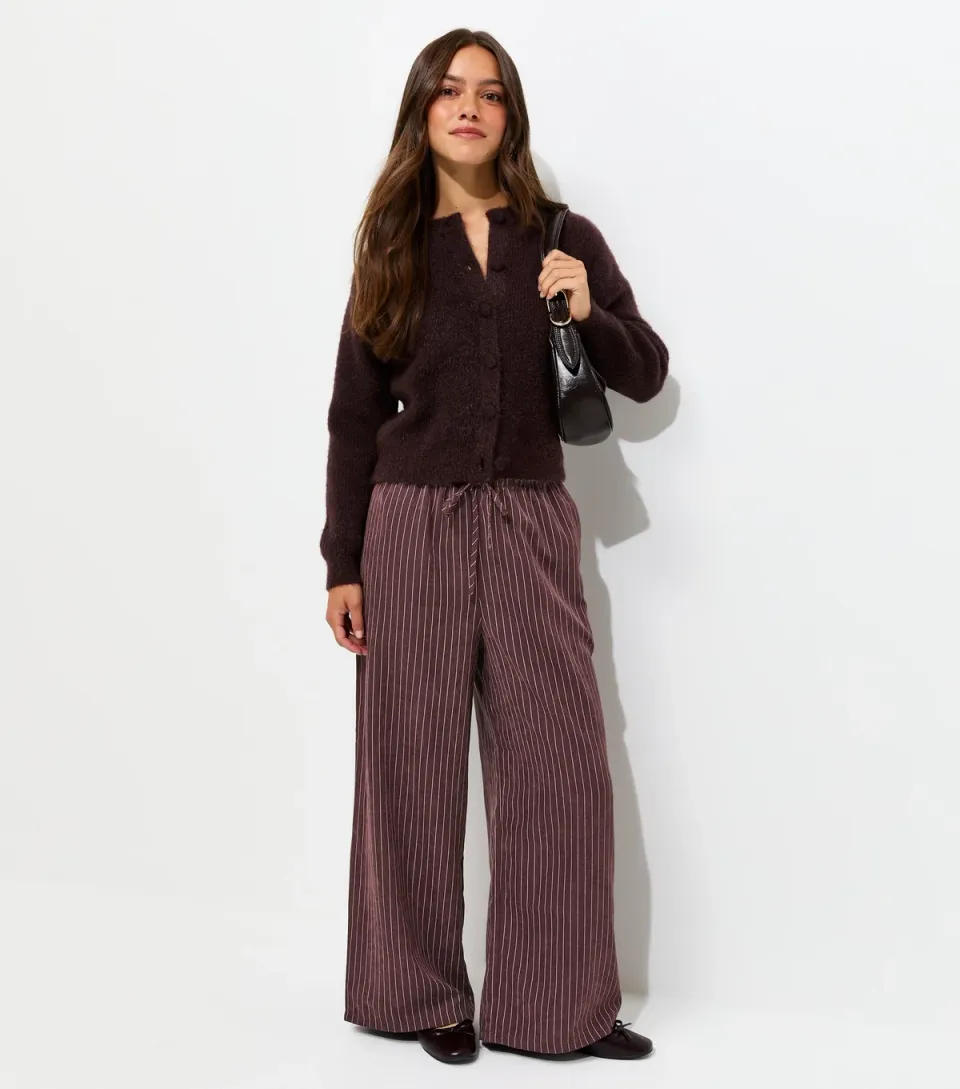 Women's Petite Red Stripe Wide Leg Trousers
