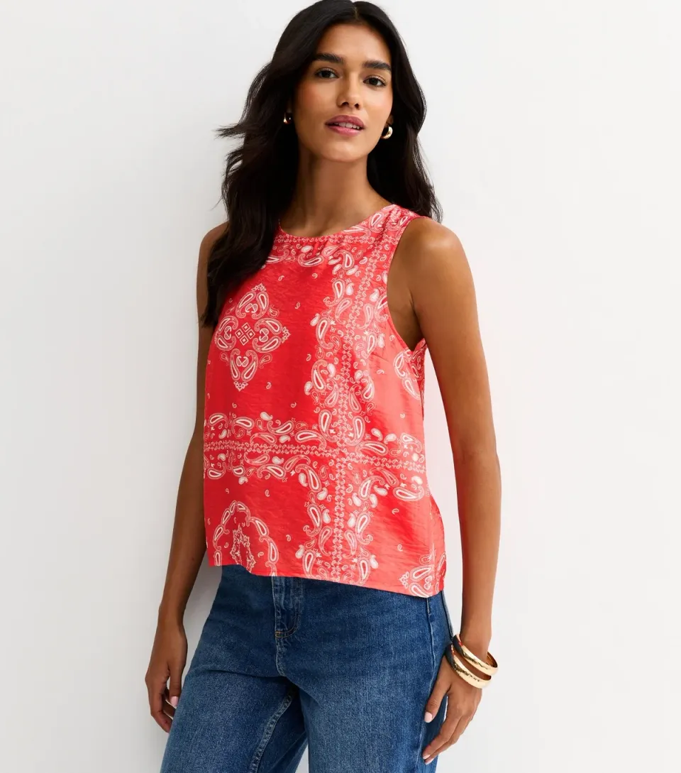 Women's Red Paisley Bandana Sleeveless Top