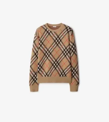 Check Wool Mohair Blend Sweater in Sand beige