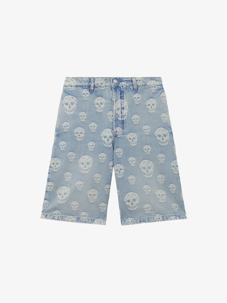 Skull Jacquard Denim Shorts