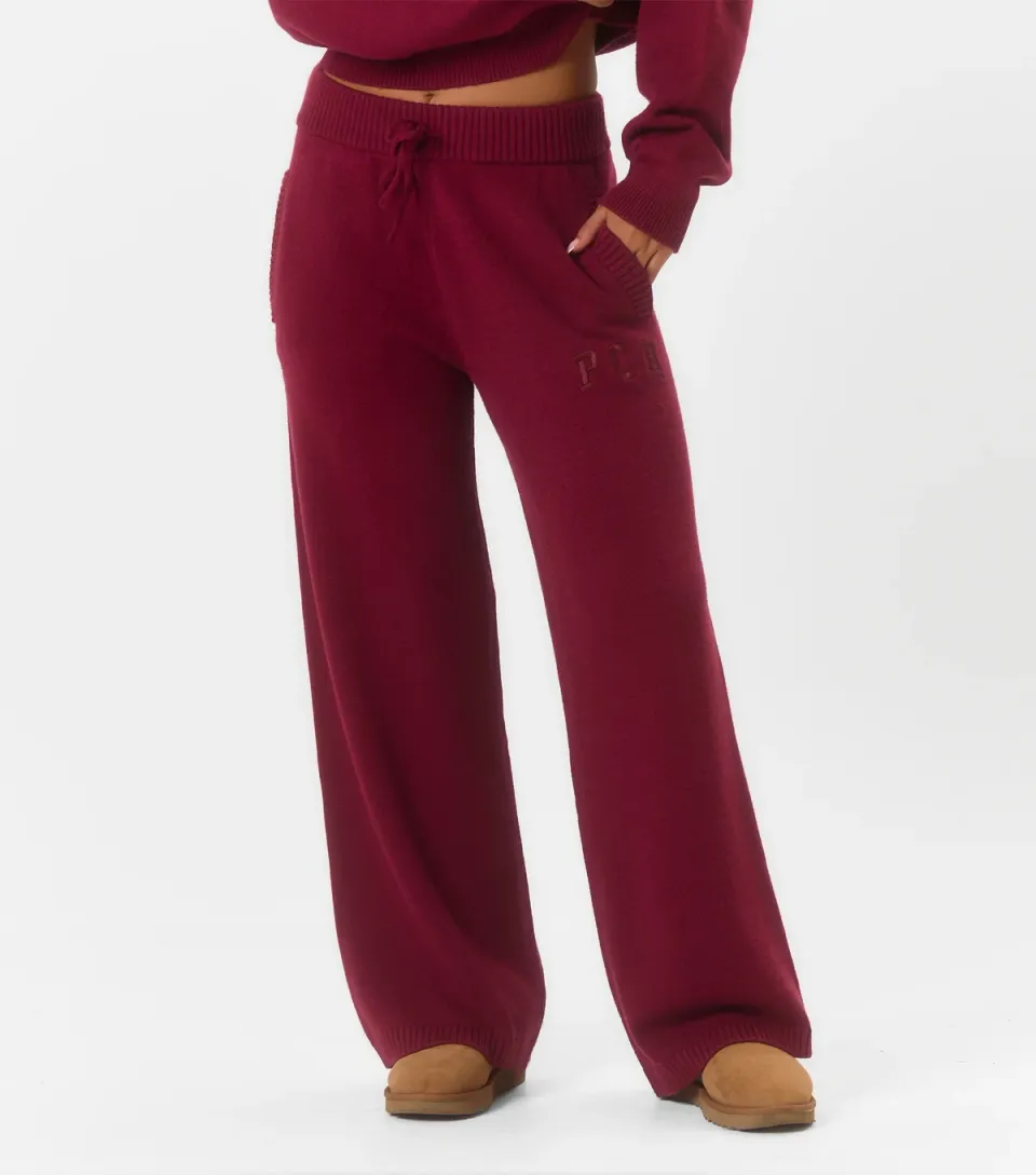 Women's Peach:Fit Dark Burgundy Knitted Wide Leg Jogger