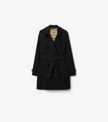 Short Kensington Heritage Trench Coat in Black - Women, Cotton Gabardine