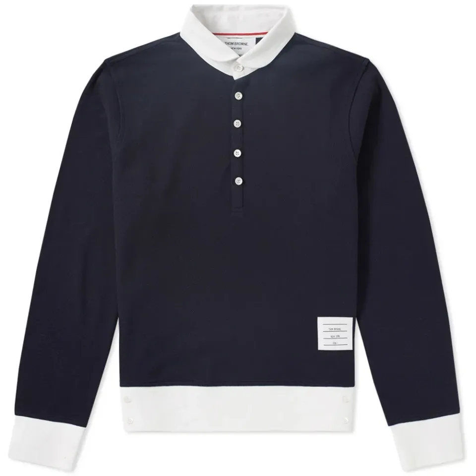 Long Sleeve Contrast Collar Pique Polo