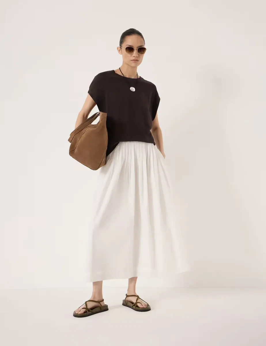Pure Cotton Midi A-Line Skirt White