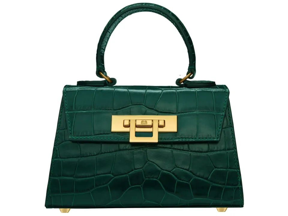 Fonteyn Mignon Orinoco 'Croc' Print Calf Leather Handbag - Dark Green - 2