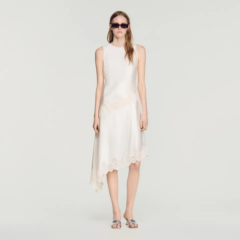 Asymmetric satin-effect dress