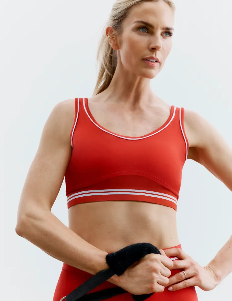 Cotton Rich Piped Scoop Neck Crop Top
