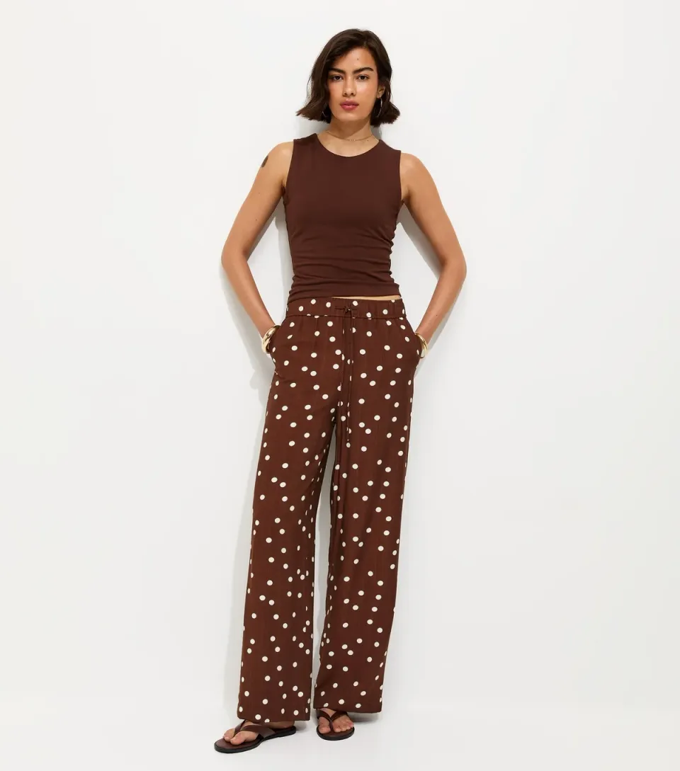 Women's Brown Polka Dot Wide Leg Trousers
