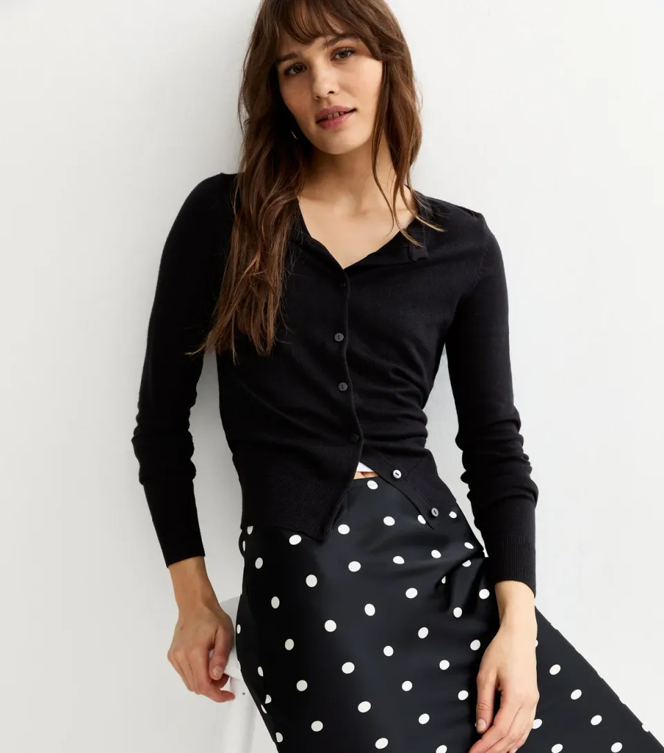 Women's Tall Black Lightweight Crew Neck Cardigan