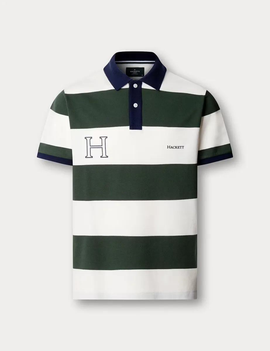 Pure Cotton Striped Polo Shirt Green Mix