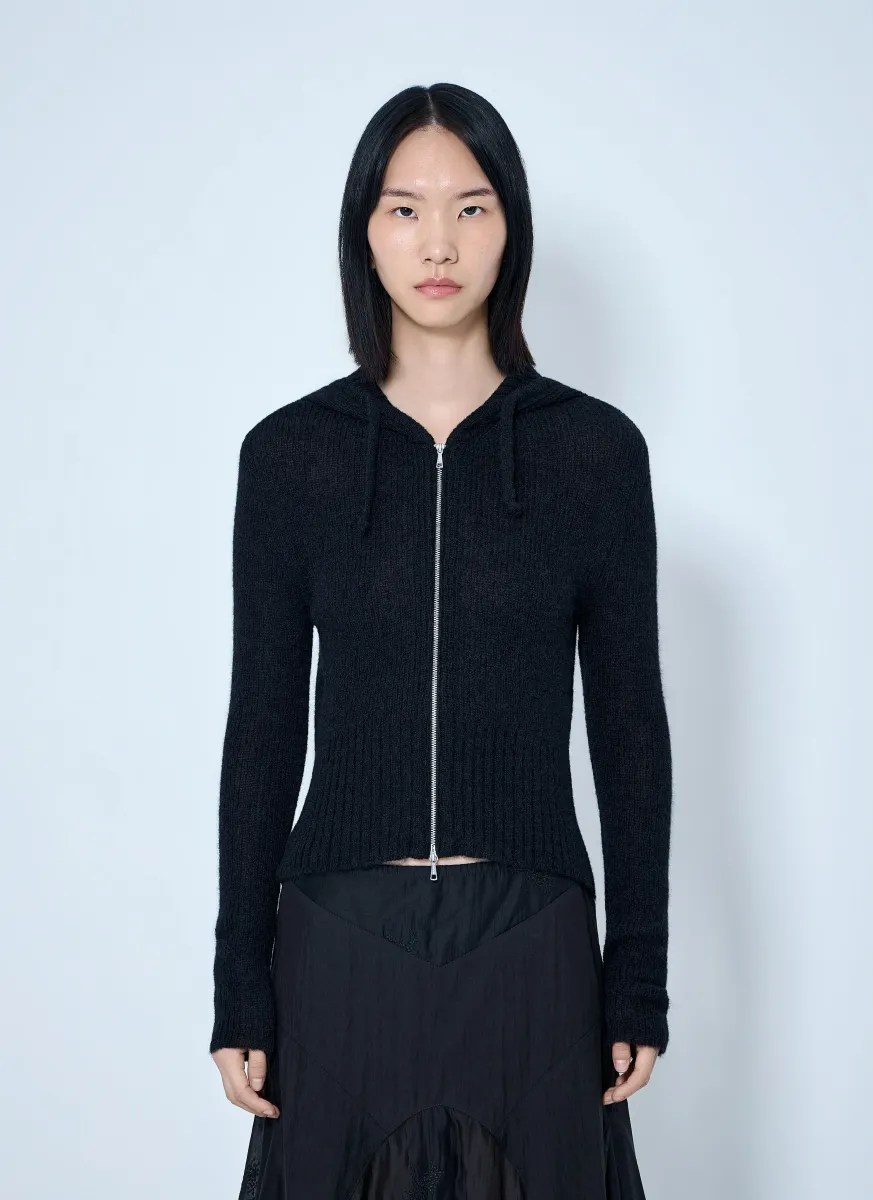 Compact Hooded Zip-Up Cardigan