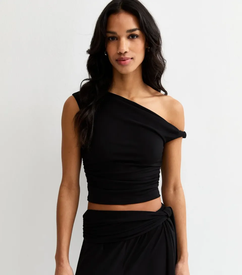 Women's Black Draped Off The Shoulder Top