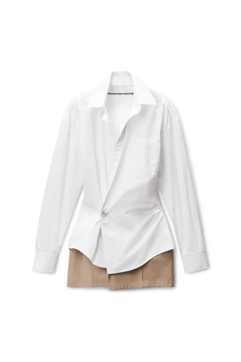 Pre-Styled Mini Wrap Dress in Twill