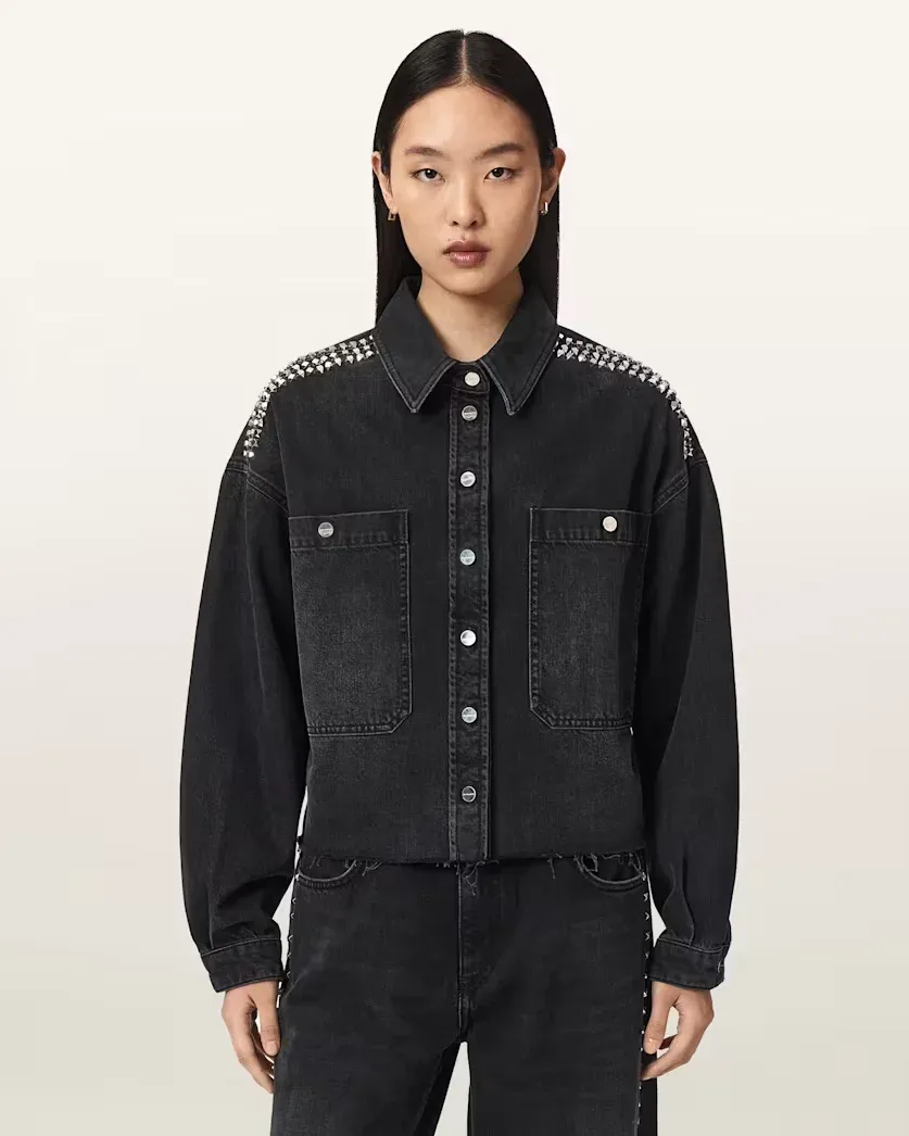 Nicky Studded Boxy Denim Jacket
