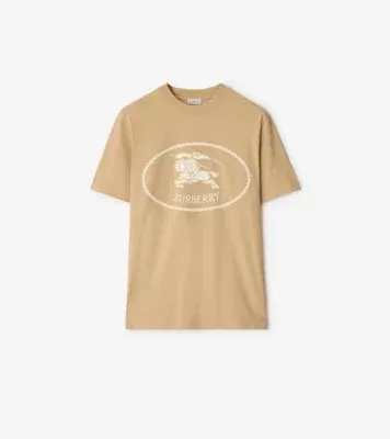 Knight Stamp Cotton T-shirt in Flax beige
