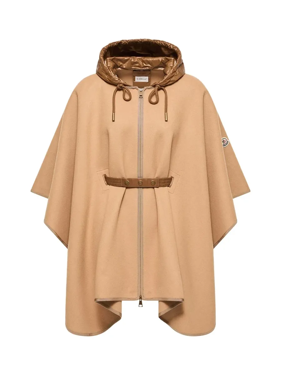 Women Padded Wool Cape Beige