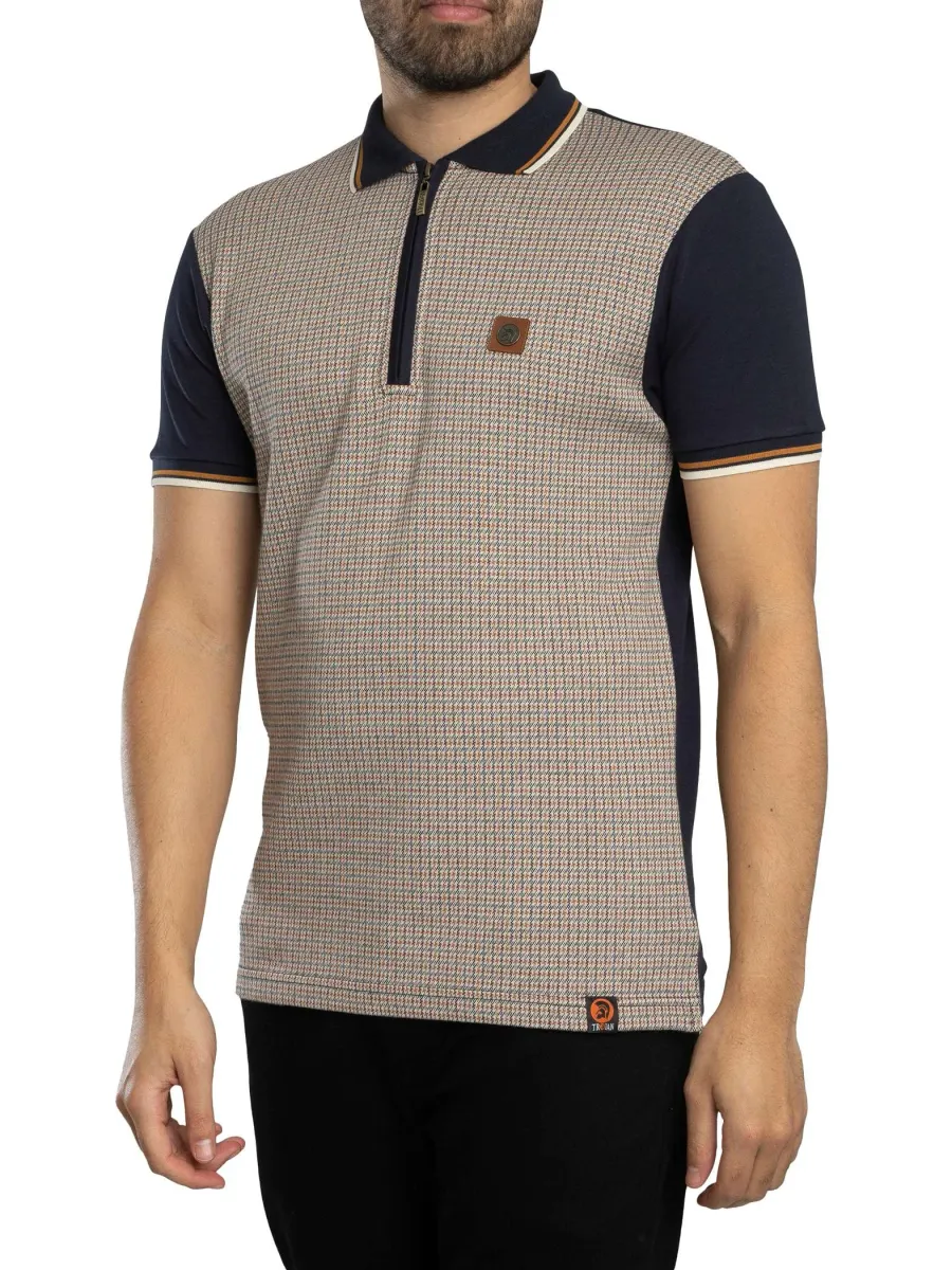 Mini Houndstooth Zip Panel Polo Shirt