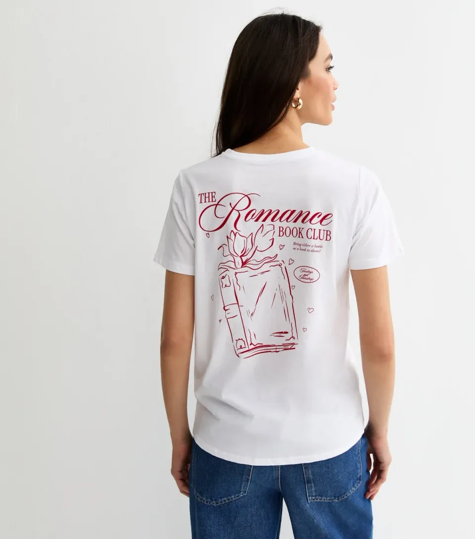 Women's White Romance Book Club Print T-Shirt