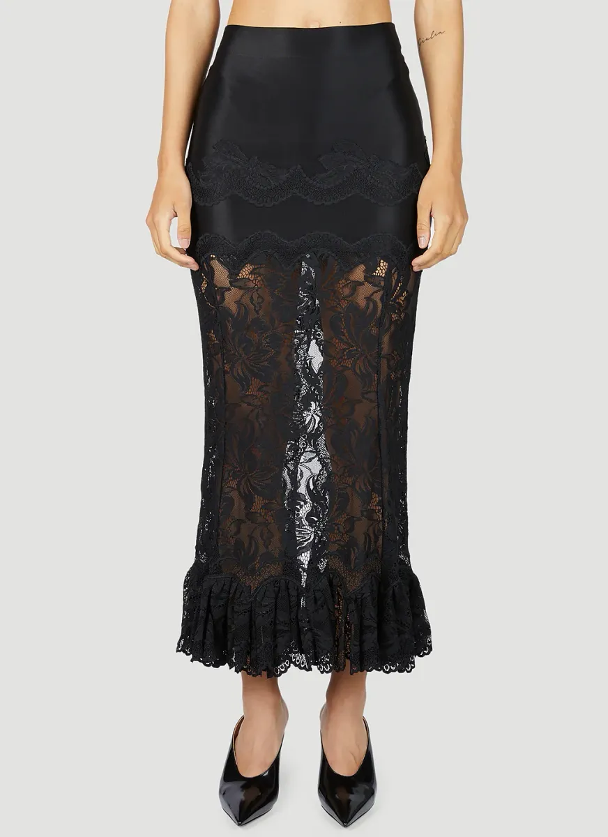 Sheer Lace Midi Skirt