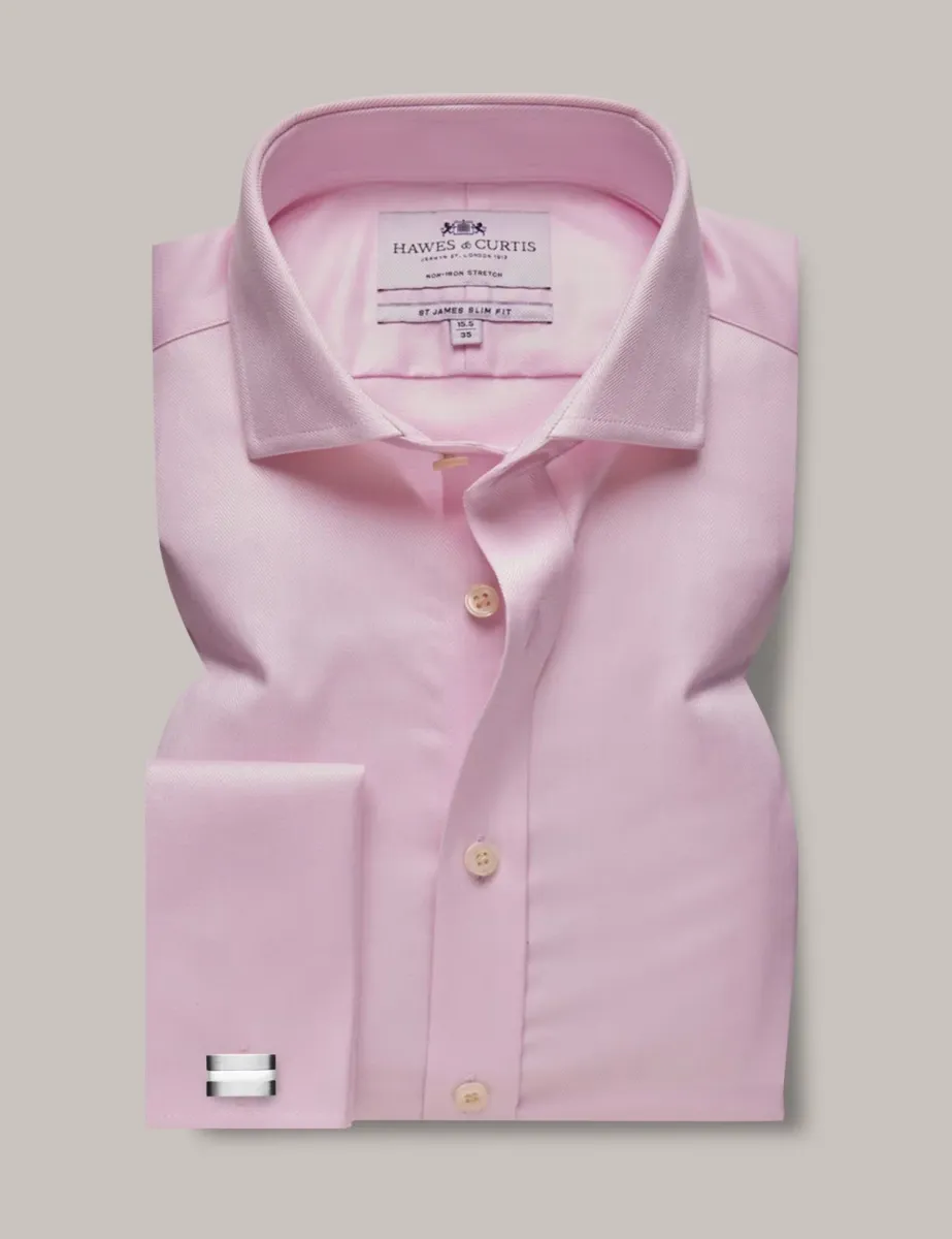 Regular Fit Non-Iron Pure Cotton Herringbone Shirt Pink