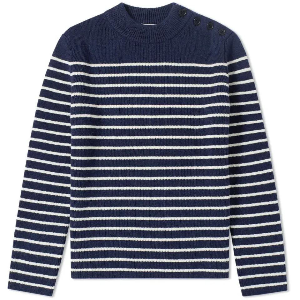 Stripe Button Crew Knit