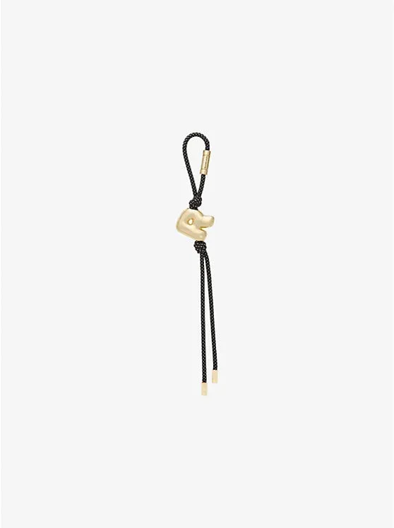 Initial Gold-Tone and Speckled Cord Bag Charm